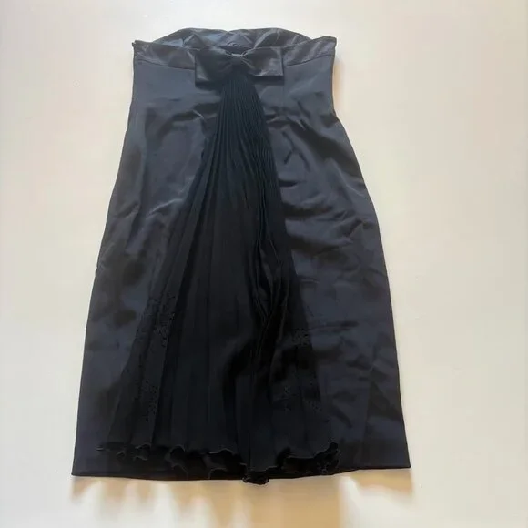 Escada Silk Strapless Black Back Bow Pleated Laser Cut out Prom Dance Wedding - Picture 6 of 11